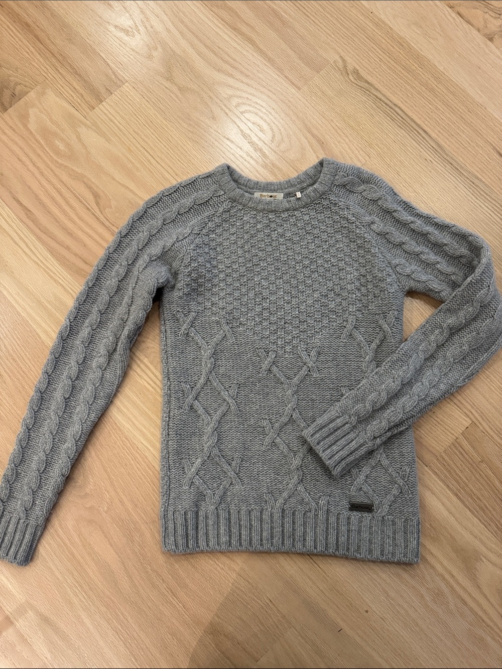 Barbour | Lambswool Light Gray Cable Crewneck Sweater